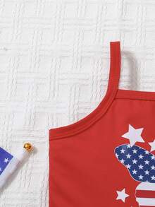 年轻女孩美国国旗和星星印花蓝色网纱薄纱独立日/美国独立日可爱连衣裙