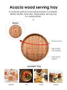 1pc Vintage Wooden Round Food Plate (20cm)