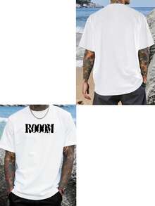 Personalized Text Customized Men's T-Shirt, Upload Your Own Text/Slogan/Name, Customize Men's Short Sleeve T-Shirt, Holiday Gift, Anniversary Gift, Valentine's Day/Birthday/Party/Music Festival Customized, Gift For Him, Party Wear, Company Culture Shirt Customization/Family Gathering Customization/Charity Team Uniform Customization, Summer Men's Top - White - View 2