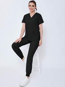 (Four-Piece Set) Scrubs Uniform Women's Running Matte Elastic Sports Nurse  Uniform Wash Clothes Work Clothes Breathable Scrub Shirt - 淡紫色 - 查看 6