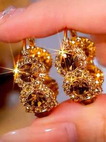 新款时尚天鹅绒拼色圆环耳环，复古几何设计耳钉，秋冬时尚耳环