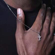 1pc Minimalist Rhinestone Cross Pendant Necklace, Casual Everyday Wear For Men, Hiphop/Punk Style