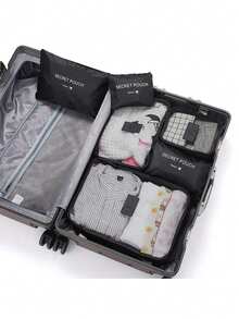 1 Set Of 6 Travel Storage Bags, Luggage Organizers, Large Capacity Packing Cubes, Cosmetic Bag, Toiletry Bag, Organizer Bag, Multi-Color Option, Portable Large Capacity, Waterproof And Dustproof Foldable Storage Bags, Suitable For Storing Clothes, Shoes, Underwear, Cosmetics, Toiletries, Electronics, Outerwear, Hats, Eyeshadow Palette, Makeup Brushes, Lipstick, Eyebrow Pencil, Makeup Sponge, Stationery, Can Be Used For Travel, Vacation, Business Trip, Home Organization - Black - View 3