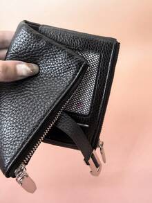 Women's Short Wallet, Soft PU Leather, Solid Color, Fashion Patchwork , Sophisticated Snap Closure, Large Capacity Multi-Card Slots, Functional Card Holder & Coin Purse, Compact & Lightweight, Suitable For Holiday Gifts - Black - View 5