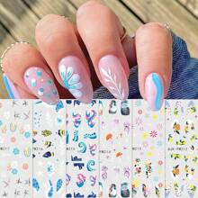 6 Pieces Of Summer Ocean Waves, Starfish, Jellyfish, Flower And Grass Nail Stickers, Disposable Self-Adhesive Nail Stickers, Female DIY Art Decoration Accessories