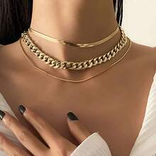3pcs Simple Punk Style Thick Chain Necklace For Women - Gold - View 1