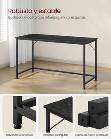 VASAGLE Escritorio, Mesa Oficina y Estación Trabajo, 60 x 140 x 76 cm, Estilo Moderno, Estructura Metal, Negro Ébano y Negro Tinta - Negro - Ver 4