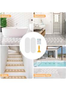 20PCS Anti-Slip Bathtub Stickers Round Shower Grip Decals With Scraper For Bath Tub, Shower & Stairs - 清除 - 查看 7