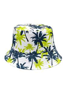 Cappello a secchiello stampato con albero di cocco su entrambi i lati, cappello da sole casual da esterno con protezione, adatto per uomo e donna, ideale per viaggi e vacanze