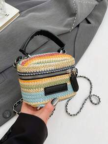 1pc Mini Women Cross-Body Bag, Fashionable Plain Color Embroidery Rhombus Pattern, Suitable For Cards And Keys - Multicolor - View 7