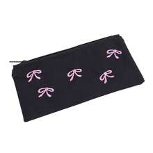 1pc Beautiful Pencil Bag, Creative Bow Embroidery Pattern , Simple And Stylish Pencil Case Desktop Finishing Essentials, Back-To-School Must-Have Stationery