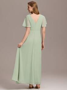 Romantic Butterfly Sleeve Ruffle Hem Chiffon Maxi Bridesmaid Dress, Sage Green, Summer - Mint Green - View 2