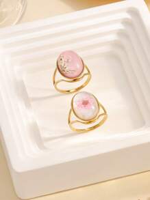 2 Stücke elegante golden Blumen Edelstahl Ringe Set, jede Blume einzigartig, geeignet für täglichen Gebrauch von Frauen oder als Geschenk