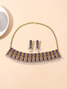 1pc Rhinestone Embellished Necklace And 1 Pair Earrings Set - Rhinestone Studded Necklace - View 10