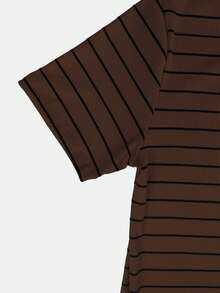 K&K FASHION SHEIN Ribbed Striped T-Shirt - Marrón oscuro - Ver 5