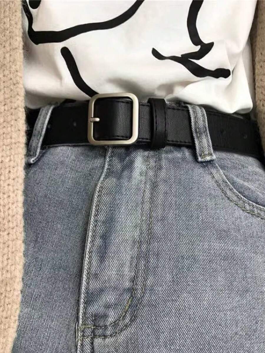 1 条男女通用黑色针扣 PU 皮带 夏季、秋季、万圣节 - 黑色 - 查看 1
