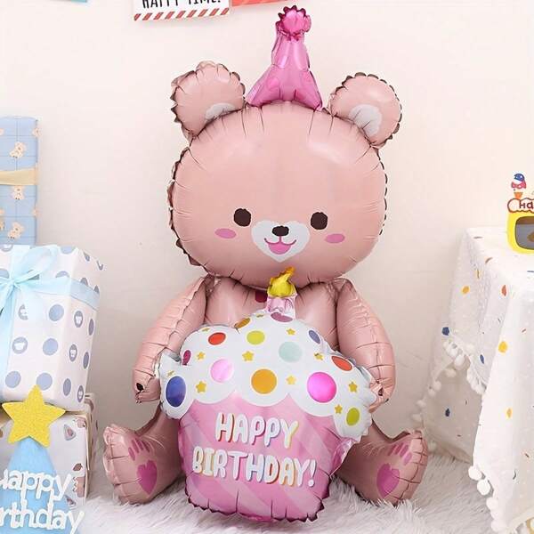 1 pièce Ballon en feuille rose en forme d'ours câlins de 80cm décoratif pour fête thème gâteau, ballons d'anniversaire