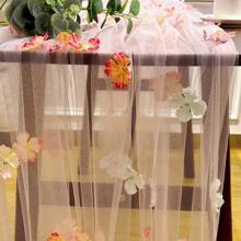 1pc Pleated Table Runner, Semi-Transparent Balinese Crepe Cloth Table Runner, Boho Chic Polyester Table Runner, Suitable For Wedding Table Decor, Bohemian Country Party, Bridal Shower Decoration