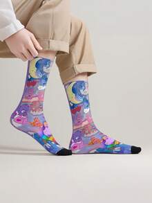 1 Pair Ladies Care Bears Socks, Featuring, Cheer, Wish, And Heart Shaped Cheer Bear Prints, Fun Personalized Socks Suitable For Daily Wear, Holidays, Birthdays, Gifts And Other Occasions - Multicolor - View 5