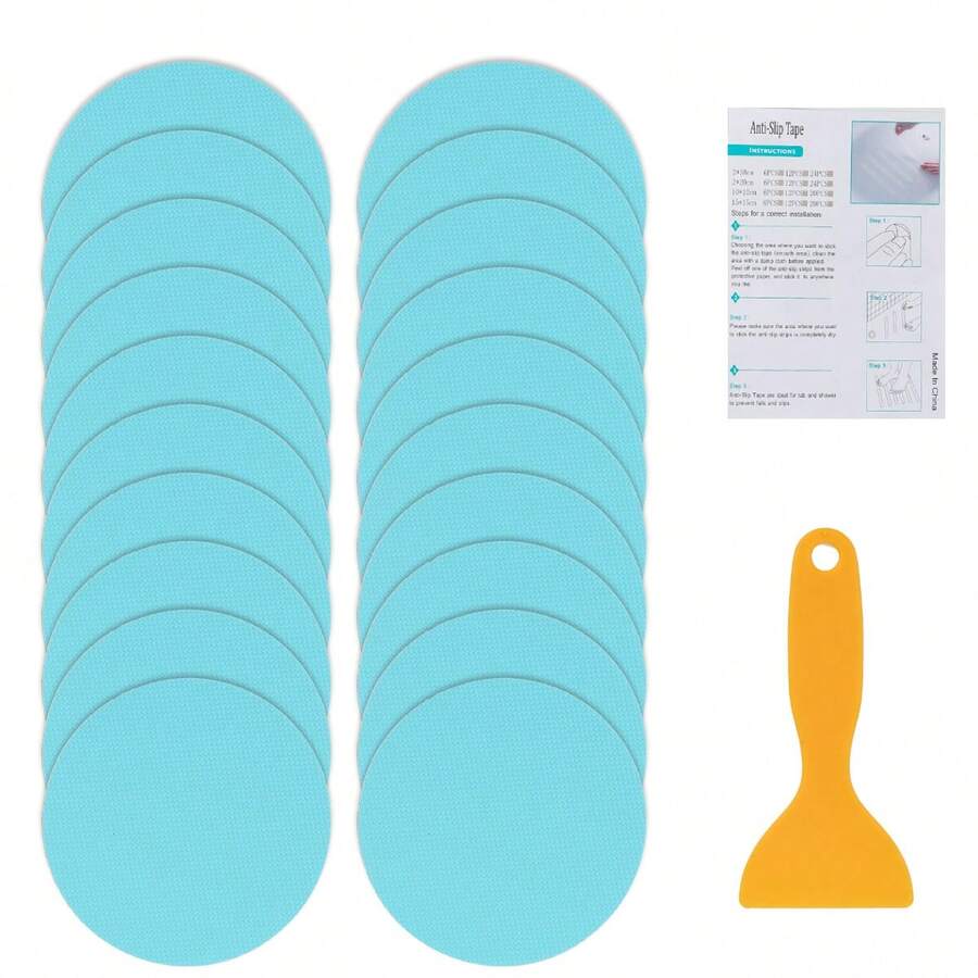 20PCS Anti-Slip Bathtub Stickers Round Shower Grip Decals With Scraper For Bath Tub, Shower & Stairs - 藍色 - 查看 1