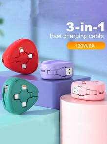 Cable retráctil multiusos 3 en 1, que incluye cable de carga para automóvil, soporte oculto para teléfono y cargador con 3 puertos. Compatible con marcas líderes como Vivo/OPPO/APPLE, tabletas y portátiles. Certificado MFI para una durabilidad superior.
