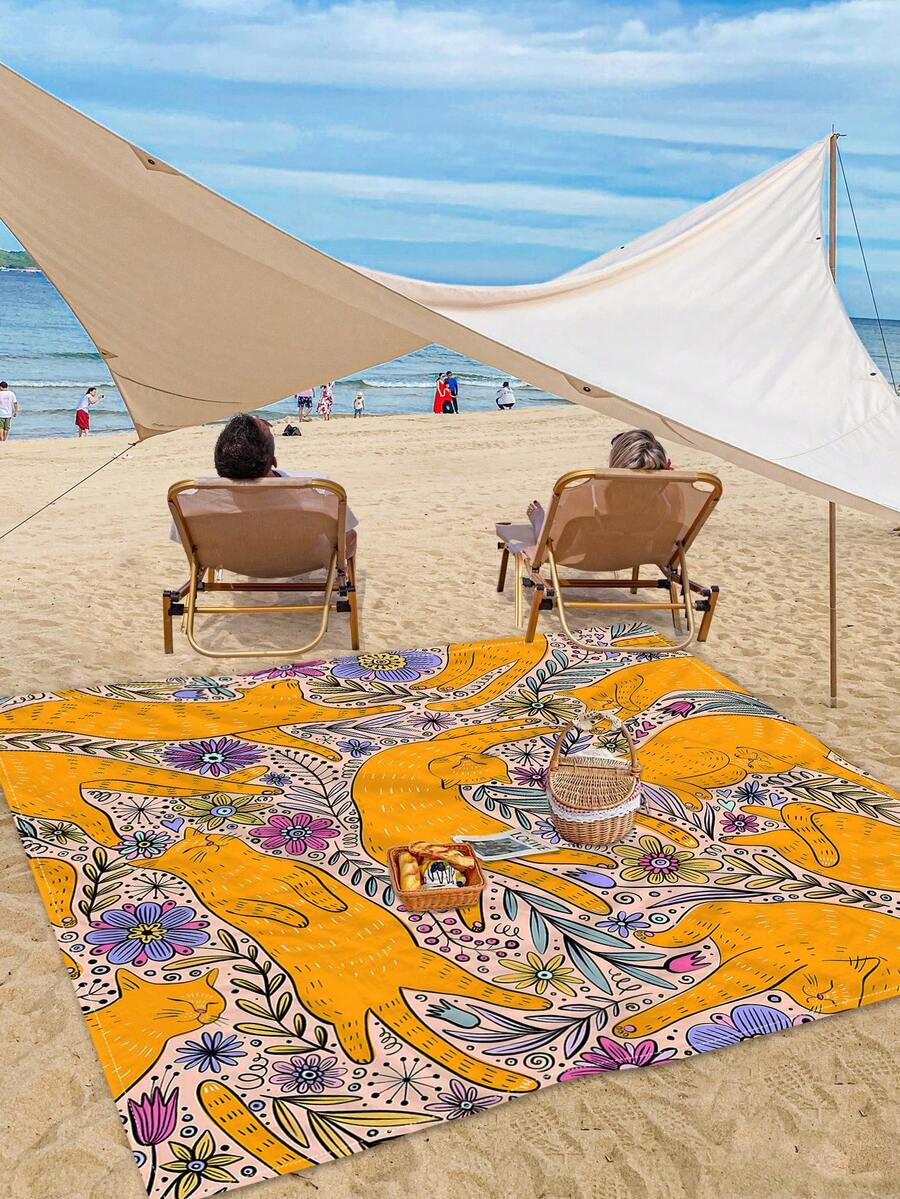 1pc New Outdoor Waterproof Anti-Sand Digital Printed Picnic/Beach Mat, With Fashionable & Fresh Pattern, Suitable For Camping And Picnic - Multicolor - View 1