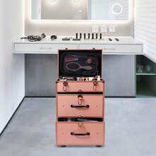 Trolley per il trucco con ruote, grande trolley per cosmetici con serrature, borsa per il trucco con divisori, organizer per cosmetici per trucco e nail art in viaggio, per acconciature.
