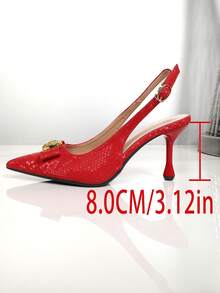 ¡Impresionante y hermoso! Extremamente elegante | Nuevos tacones altos rojos de punta estrecha, versátiles y con detalles metálicos delanteros, elegantes para fiestas - Rojo - Ver 7