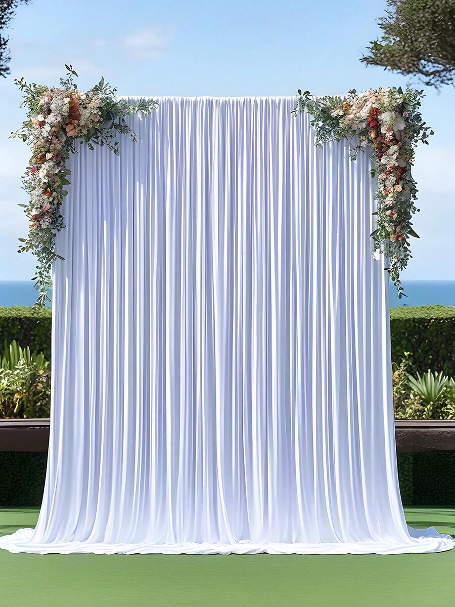 1pc Elegant Classic White Chiffon Satin Backdrop Curtain Fabric, Multifunctional Polyester Fiber Fabric Polyester Decorative Cloth Background Curtain Photography Panel - White - View 1