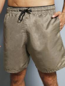 Men's Bermuda Shorts, High Elasticity Gym, Plain Tactel - Café integral - Ver 1