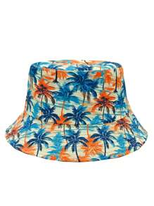 Cappello a secchiello stampato con albero di cocco su entrambi i lati, cappello da sole casual da esterno con protezione, adatto per uomo e donna, ideale per viaggi e vacanze