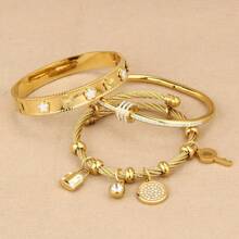 Set de 3 piezas/1 set de Multi-Colgante y Pulsera de Acero Inoxidable, con diseño de tornillo y estilo de flor de ciruelo con circonita cúbica, adecuado para uso diario y como regalo, en todas las estaciones