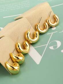 2-18pcs/Set Oversized Teardrop Hoop Earrings, Spiral Stripe C-Shape Earring Set, Exaggerated Hip-Hop Accessories, Women Daily Earrings