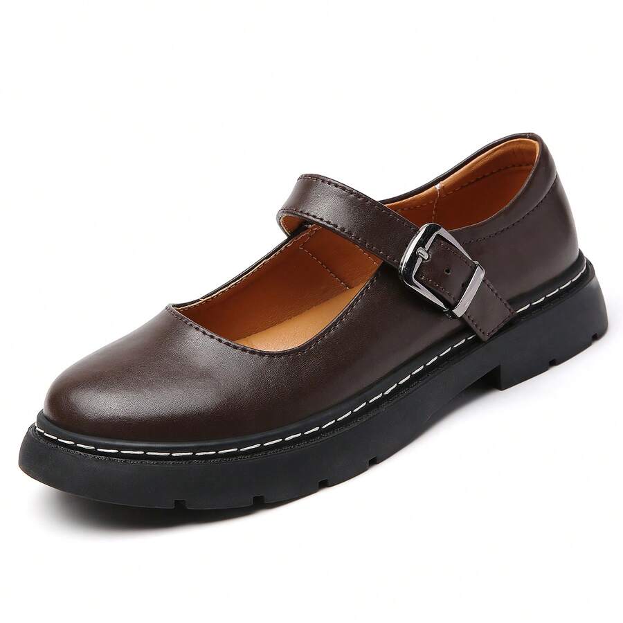 Mary Jane Shoes Women Mary Janes For Women Flats Oxford Round Toe Non-Slip Casual Shoes Comfortable Dress Shoes Cute School Shoes For Teen Girls Womens Ladies - 棕色 - 查看 1
