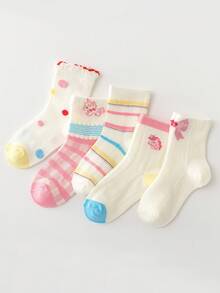 5 Pairs Kids Cute Cartoon Thin Mesh Mid-Calf Socks, Breathable Spring/Summer Everyday Wear - Multicolor - View 3