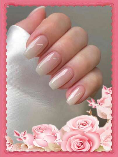 24 件/套中长杏仁形按压指甲，纯色闪亮设计，包含 1 件果冻胶和 1 件指甲锉，适合派对、舞会和日常佩戴，可拆卸和可重复使用的指甲用品