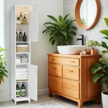 VASAGLE Modern Slim Bathroom Storage Cabinet With Door-Activated Lights And Adjustable Shelves - Tall Freestanding Organizer - View 2