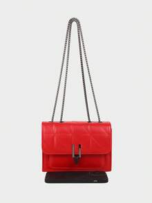 Dedoo 优雅女士单肩包，配链条肩带，绗缝PU皮革斜挎包，奢华简约腋下斜挎包，拉链封口，格子图案，可机洗 - 涤纶衬里