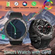 Military Rugged GPS Smartwatch For Men‌, 1.43" AMOLED Display‌, 50M Waterproof‌, 500mAh Battery, BT5.3 Calls, Altitude, Atmospheric Pressure, Compass‌, 170+Sports Tracking, Fitness Tracker For Outdoor, Climbing, Camping, Running, Gym, Compatible With Android & IOS