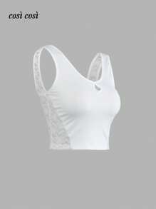 1 pezzo Nuovo serbatoio primavera/estate da donna, pizzo traforato, casual elegante, indossabile anche all'esterno, colore unito minimalista, adatto per le vacanze