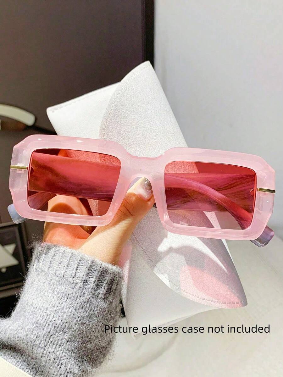 1pc Unisex Candy-Colored Y2K Retro Rectangle Glasses, Street Fashion Accessory - Pink - View 1