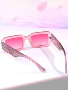 1pc Unisex Candy-Colored Y2K Retro Rectangle Glasses, Street Fashion Accessory - Pink - View 4