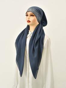 1pc Women's Rhinestone Decorated Triangular Headband Turban Scarf, Elastic Design For Instant Headwear, Fashion Versatile Soft Breathable Prayer Hijab, Suitable For Daily, All Seasons For Dress - Rhinestone Turban Hat - View 12