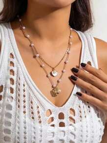 2pcs Seashell Necklace, Mermaid Pearl Necklace, Retro Ins French Style Necklace (Pearl Chain & Pearl Quantity Random)