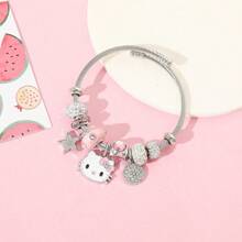 Sanrio 1pc Cartoon Sanrio Series KT Cat, Little White Rabbit, Kuromi Heart Rhinestone Alloy Bracelet, Cute & Versatile For Daily Wear