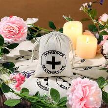 宿醉急救包棉质小号束口袋糖果礼品包装可重复使用袋婚礼派对 - 米色 - 查看 5