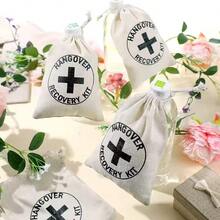 宿醉急救包棉质小号束口袋糖果礼品包装可重复使用袋婚礼派对 - 米色 - 查看 4