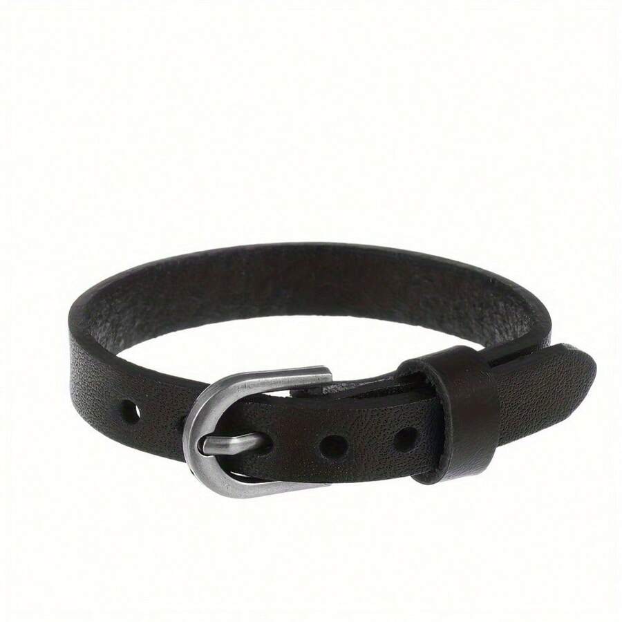 Men'S Fashion Leather Wristband, Vintage Style Simple Versatile Cuff Bracelet, High-End No-Pendant Design - Multicolor - View 1