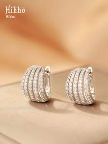 Hihho 1 Pair Fashion Vintage Multilayer Line Zirconia Inlay Hollow Out Stud Earrings, Gold And Silver Color Available, Suitable For Gift, Daily Wear And Party - Earrings - View 4