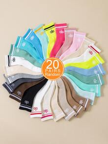 1/10/20 Pairs Random Letter Printed Versatile Socks, Comfortable Soft Breathable Mid-Calf Socks, Spring/Summer/Autumn - Multicolor - View 9